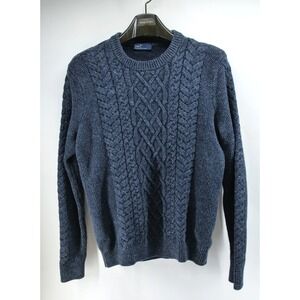 Gap Sweater Men Blue Chunky‎ 3D Cable Knit Crewneck Fisherman